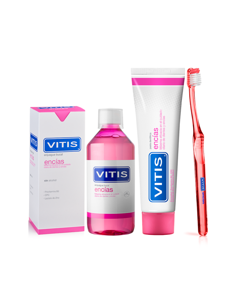 Pack Encías: Pasta y Colutorio VITIS® encías + Cepillo VITIS® encías de regalo